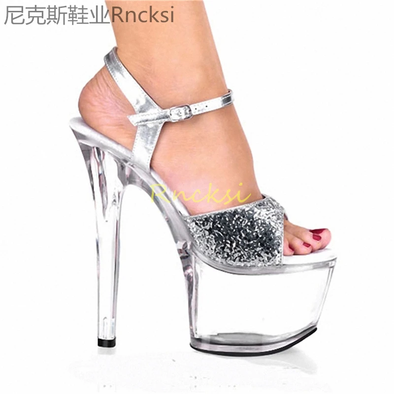 

17cm New summer fashion high-heeled shoes women's transparent bottom ultra-high heel fishmouth leakage toe heel sandals