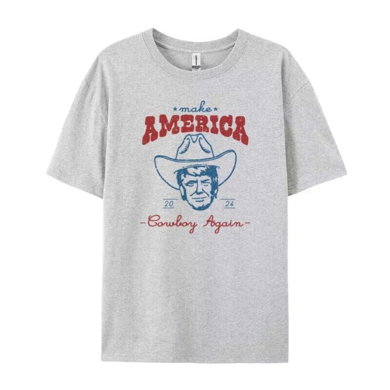 Women Funny Trump 2024 Election T-Shirts Vintage Western Cowboy T Shirt MAGA Patriotic Shirt Unisex Short Sleeve Republican Tops