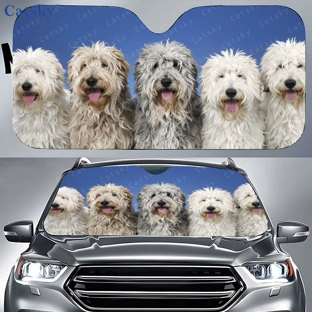 A Collection Of White Dogs Positioned Side By Side, Automotive Sunshades For The Front Window, Decorative Sun Covers For Vehicle