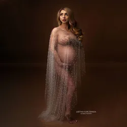 Robe cape transparente en tulle perlé pour femme enceinte, accessoire de photographie, tenue asymétrique