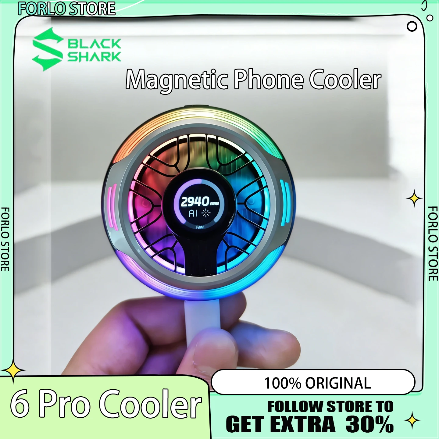 Black Shark Magnetic FunCooler 6 Pro 35W Semiconductor Cooling Fan with Full Color Smart Screen, RGB Gaming Phone Cooler Heat Si