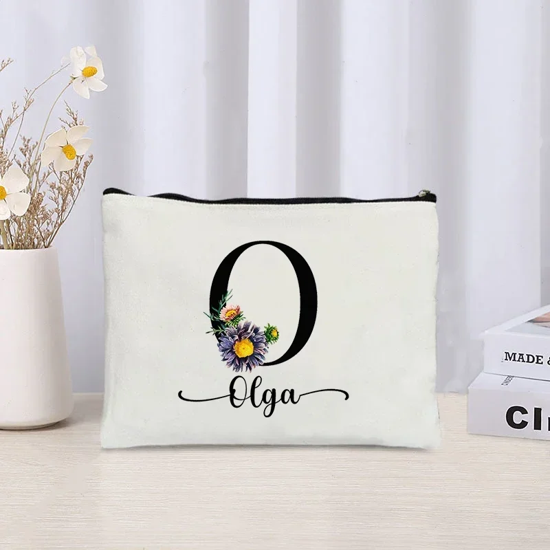 Custom Name Makeup Bag for Women Floral Travel Cosmetic Organizer Toiletry Storage Bag Bachelor Party Wedding Gift Handbag