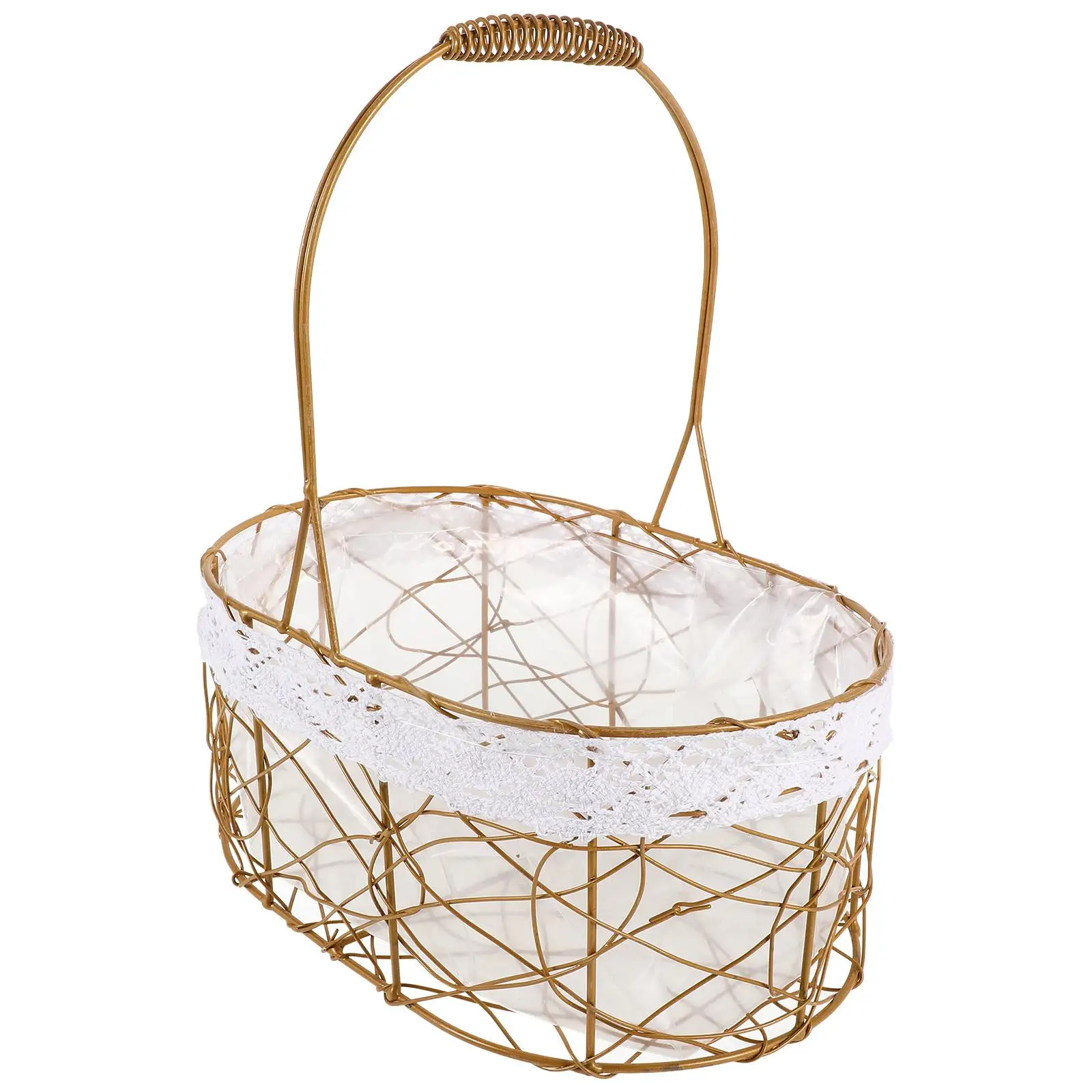 Cesto di fiori in rete di ferro Contenitore di frutta Supporto decorativo Cestini per ragazza Picnic con manici Ciotola forata