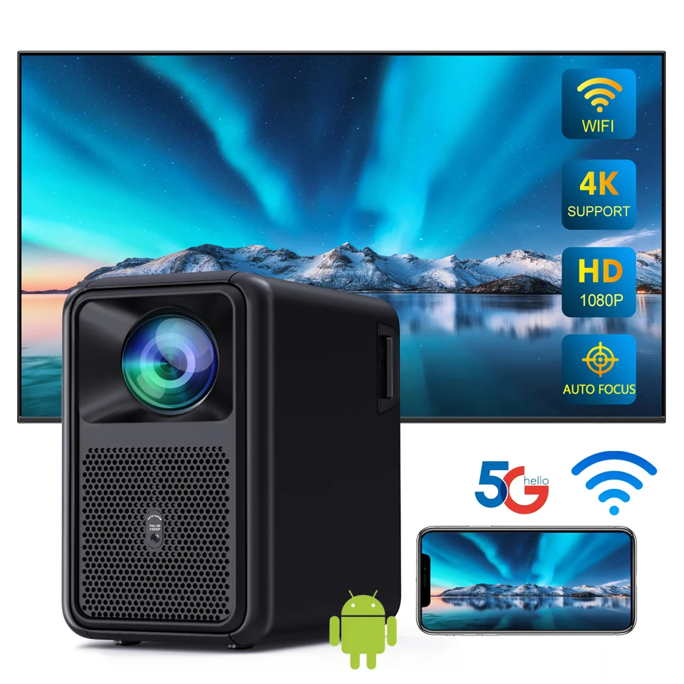 Wzatco-スマートオートフォーカス付きフルHDプロジェクター,4k,LED,ホームシネマ,映画,Android,wifi,5g,d9,300インチ,1080p