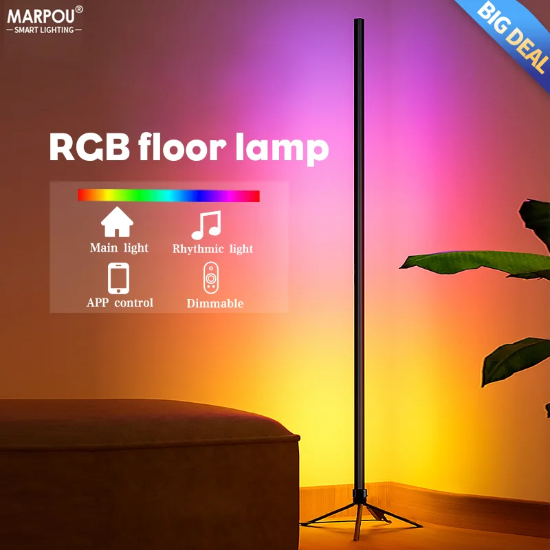 tuya smart led lampada de assoalho rgb escurecimento brilho app casa decoracao interior luz ambiente 120cm usb 5v botao controle remoto quarto 01