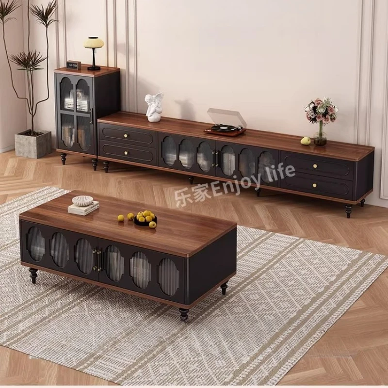 Günstiger Wohnzimmer-TV-Ständer aus Holz, Vertikaler Fernsehtisch, Designer-TV-Ständer mit Glas, Minimalistisches Meuble Télévision für Wohnzimmer und Schlafzimmer