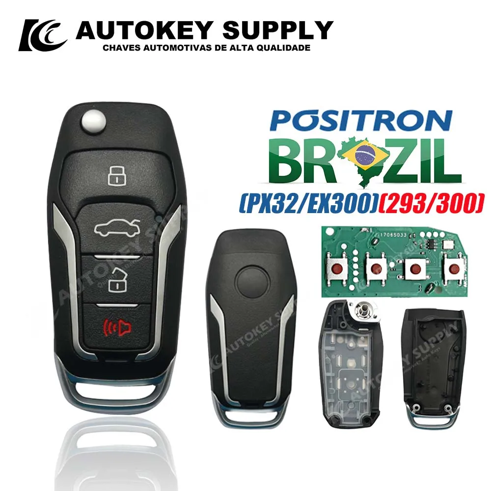 Autokeysupply Remote Car Key With Logo High-Quality Alarm System-Double Program PX32 EX300 293 330 360 For Brazil Positron Flex