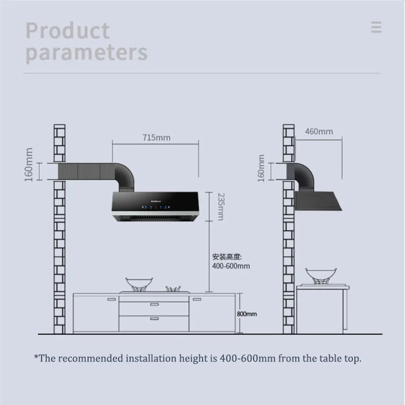 สูงดูดไอเสีย Hood หม้อหุงและ Hoods ช่วงครัว Built-In Smart เครื่องใช้ไฟฟ้า Waving การควบคุม Somatosensory