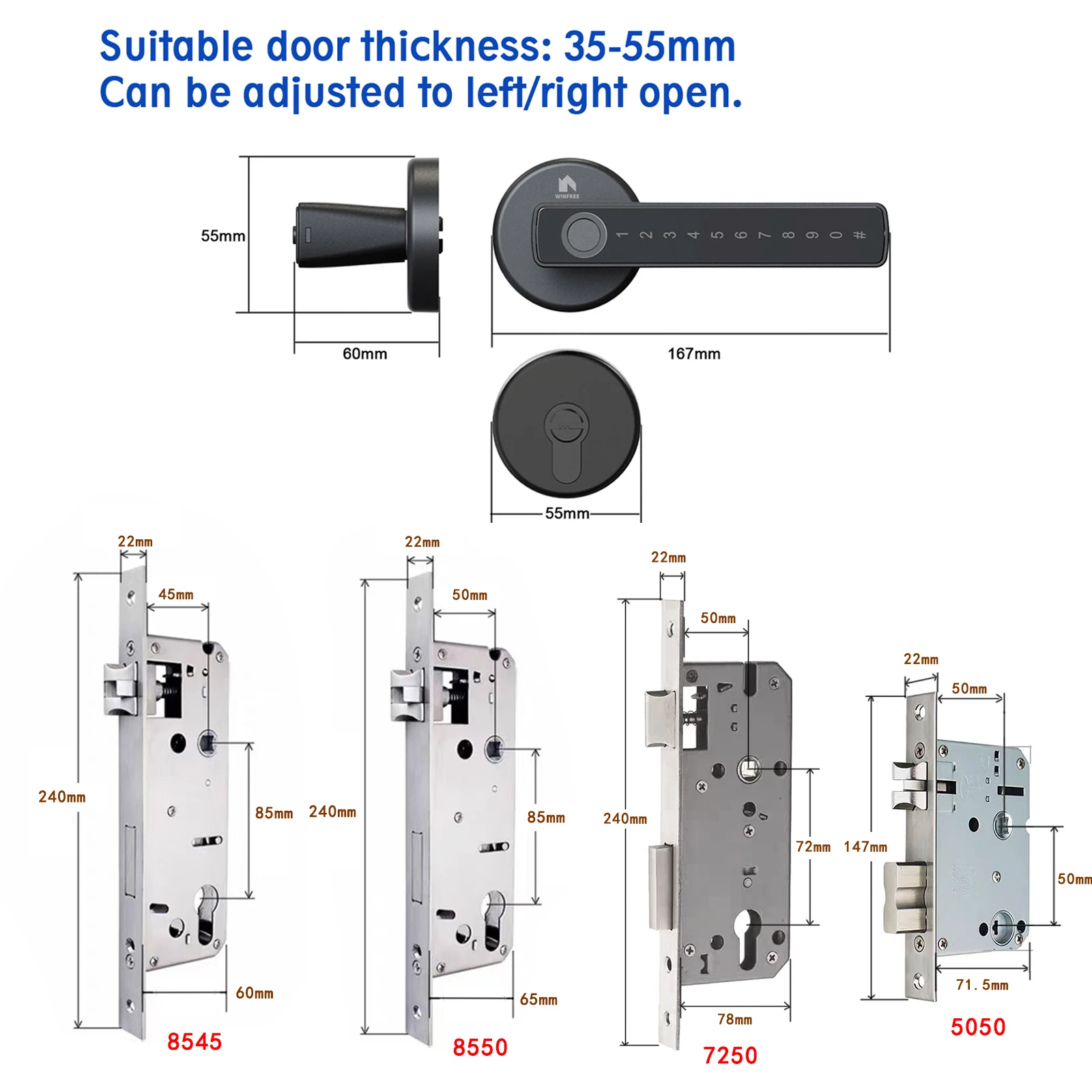 WINFREE Fingerprint Smart Lock Keyless Entry Tuya Bluetooth Home Office Door Lock Passcode Digital Lock Card Access