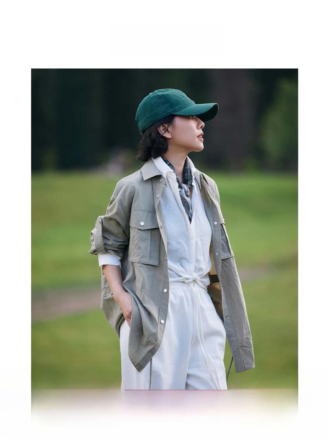 

Loose Fit Double ket irt Jaet Women's Classic Sle Waist-Cinching Turn-down Collar mat Faion Long Sve