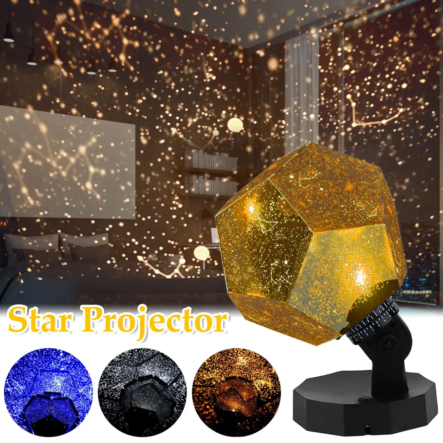 Star Projector  Lamp Starry Sky Night Light ° Rotating Rechargeable 3-Color Star Sky Light Projector Bedside Light Gift