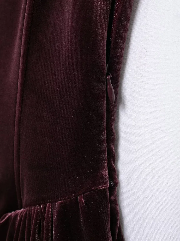 Willshela Women Fashion Wine Red Backless Side Zipper Pleated Mini Dress Vintage Straps Square Collar Female Chic Lady Dresses