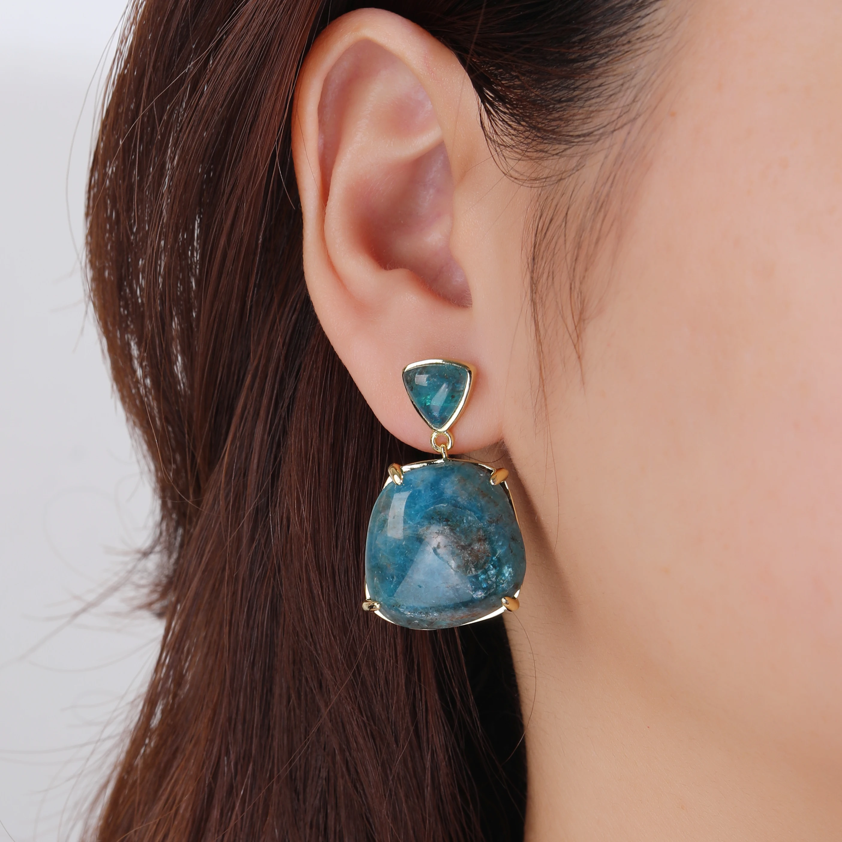 

Hot Sale Classic & Cute Square Natural Gemstone Earrings High Quality 3 Mark Electroplating Crafted Jewelry