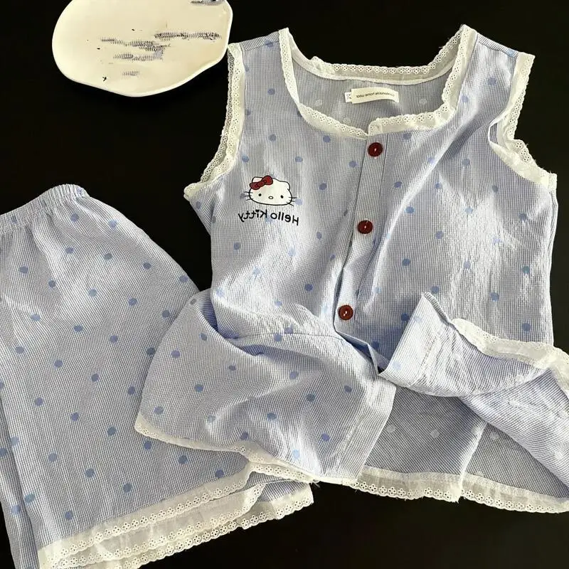 

Cartoon Cute Girl Lace Home Clothes Set Summer New Sweet Student Strap Shorts Sleepwear Comfortable Soft Breathable Fashions
