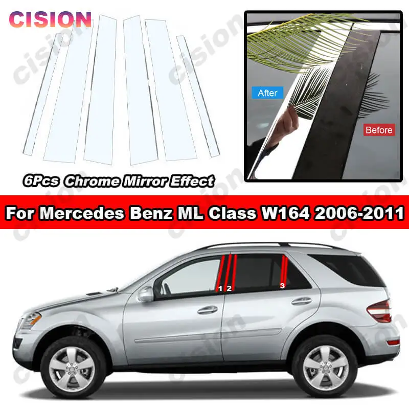 

Chrome Mirror Effect Car Door Center B Pillar Post Cover Trim For Mercedes Benz ML Class W164 2006-2011 Window Column PC Sticker