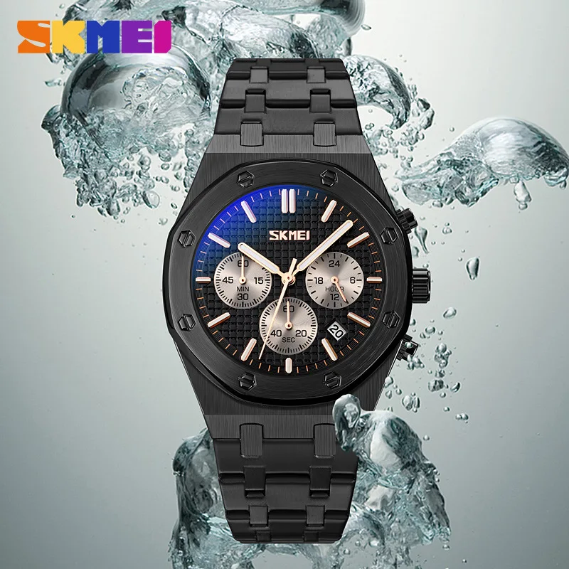 Skmei Direct Sales Steel Belt Business Men\'s Watch Three Eyes and Six Needles Running Classic Quartz Watch