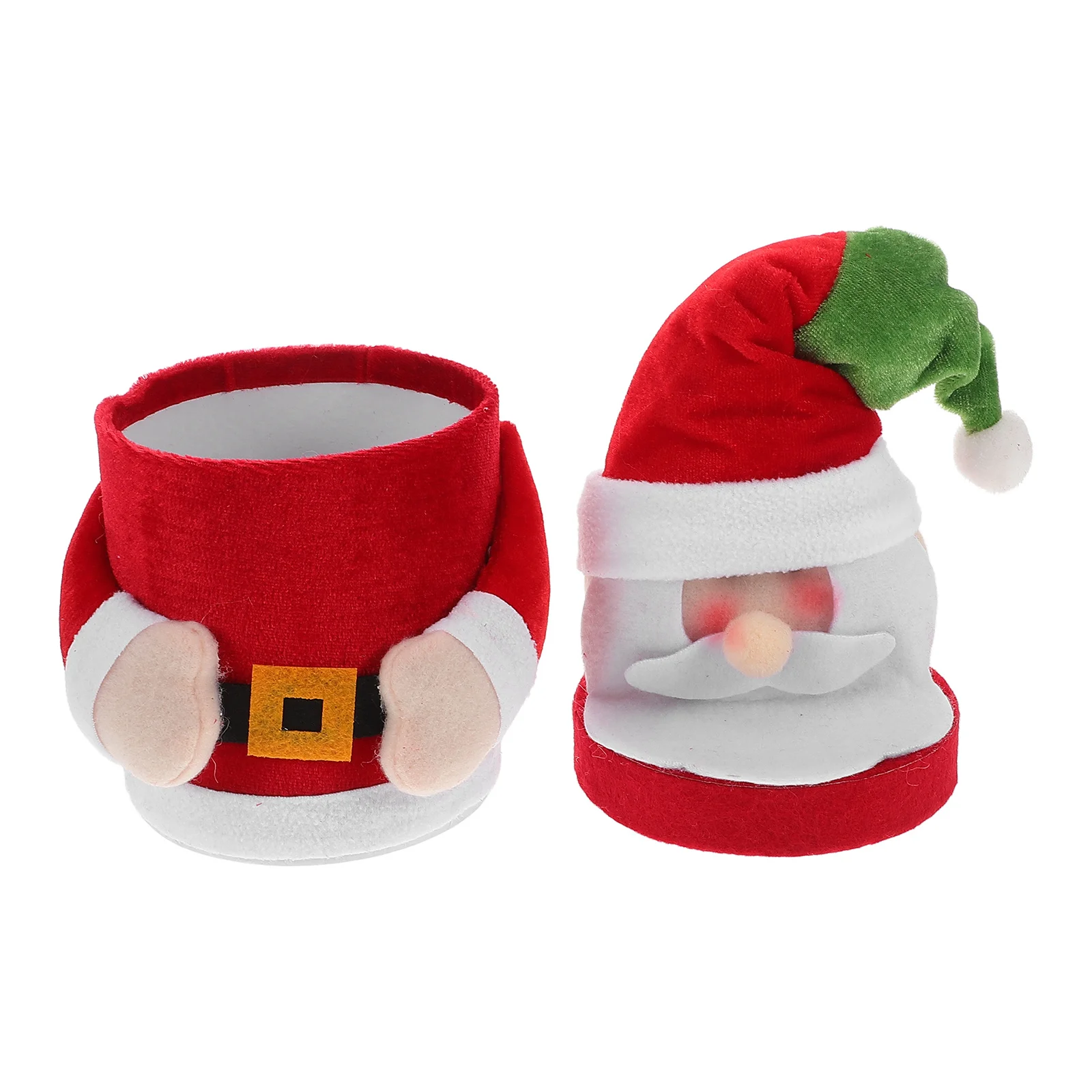 

Festive Christmas Candy Jar with Lid Santa Design Velour Decorative Can Small Covered Storage Container for Holiday Sweets Party