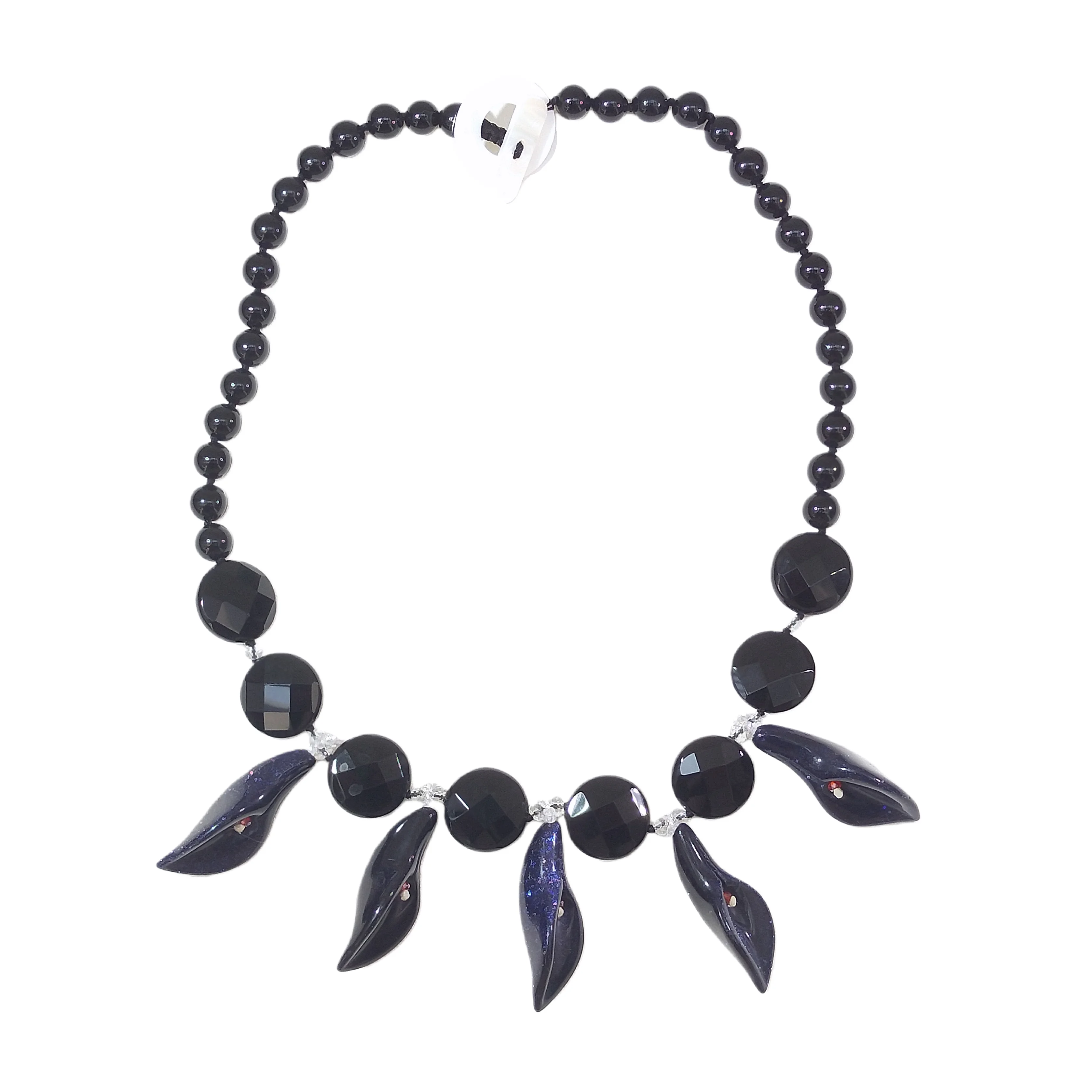 

Lii Ji Real Stone Onyx Blue sand Stone Flowers Necklace 50cm Stock Sale Women Jewelry Gift