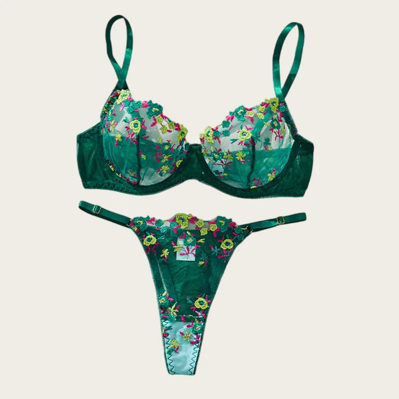 

Floral Lingerie Delicate Embroidery Female Underwear Push Up Bra Sets Intimate Woman Clothes Romantic See through Lingerie Set