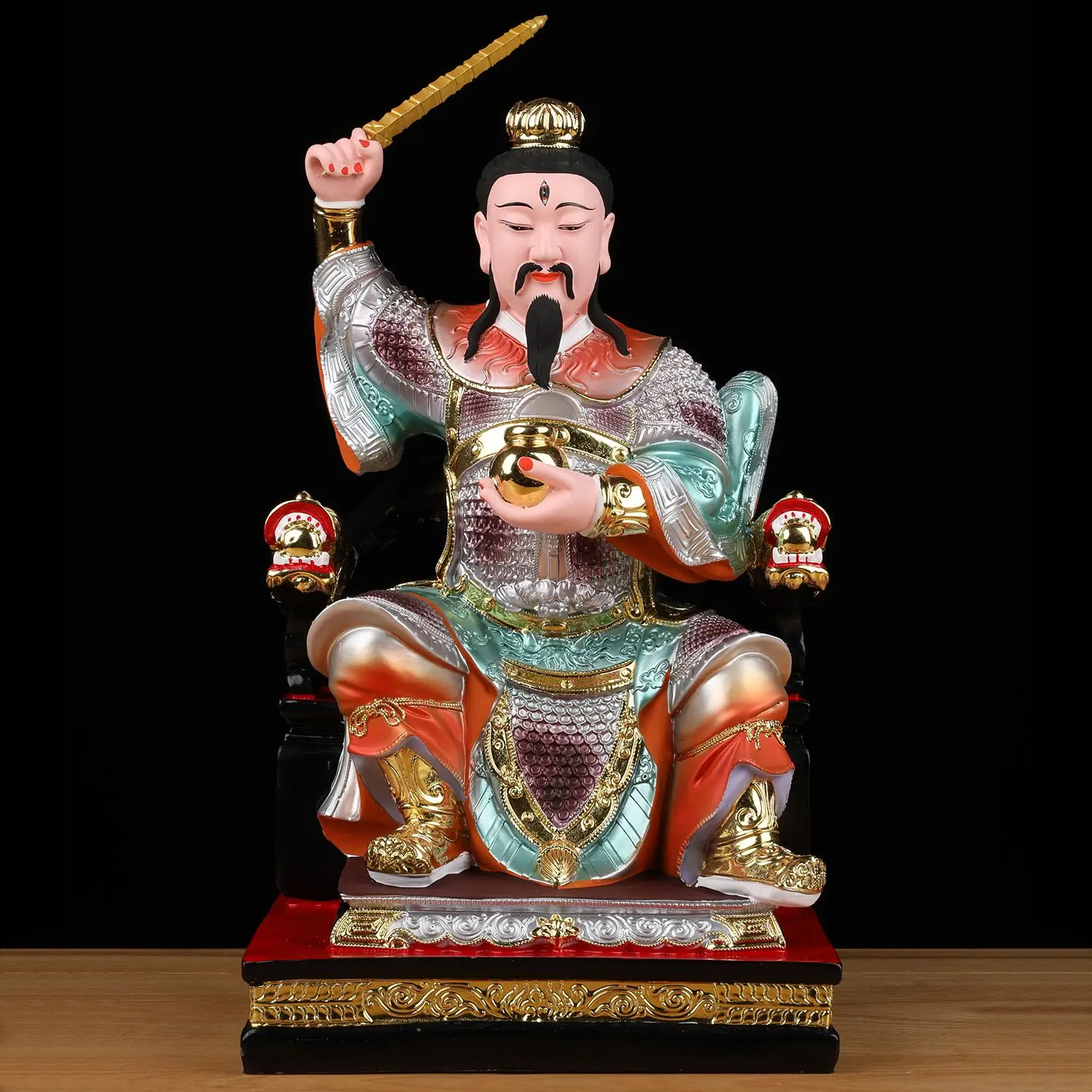 Nine Heavens Ying Yuan Thunder Sound Universal Heavenly Buddha Statue, Resin Offering Ornament