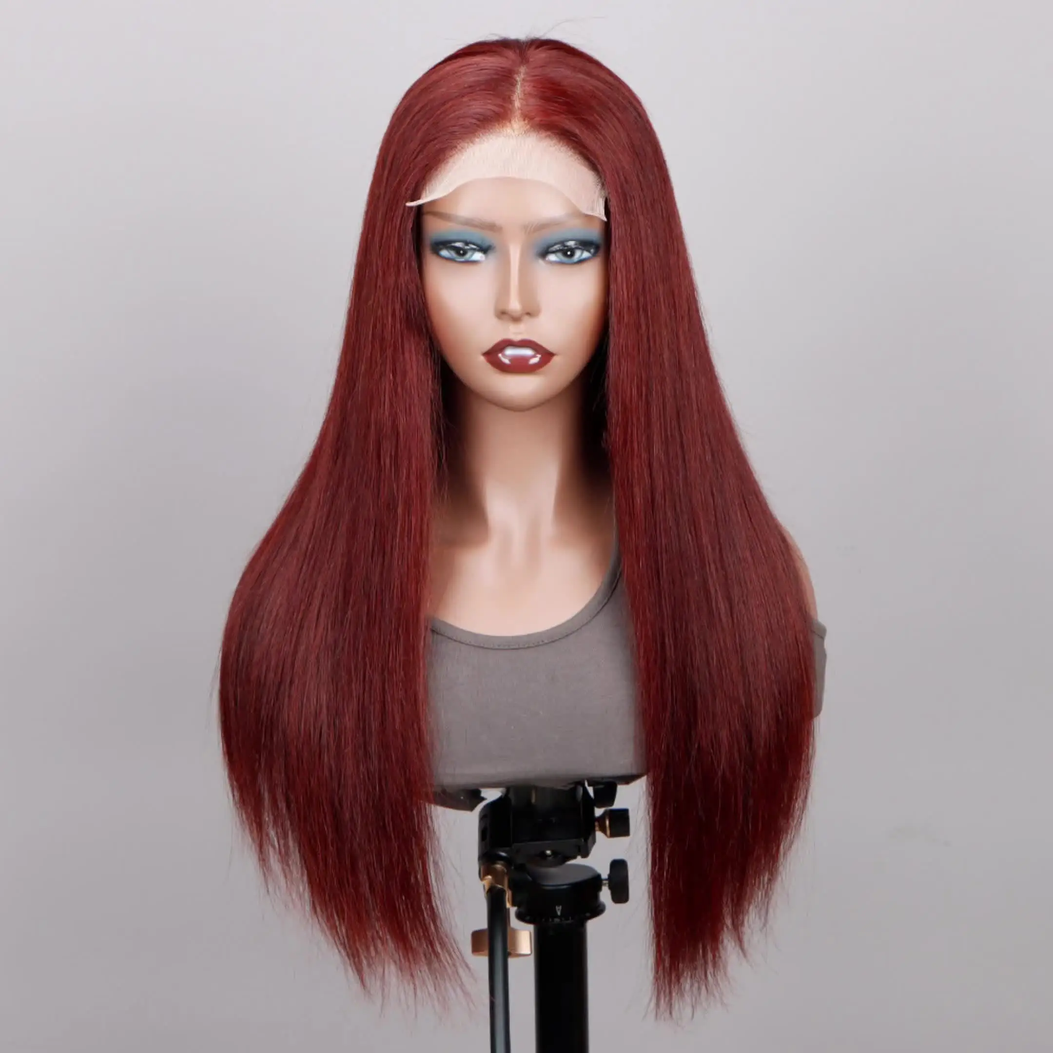 Reddish Brown Straight Wig 4x4 Lace Frontal Wig Malaysia Straight Human Hair Wig Red Colored Straight Lace Frontal Wig For Women