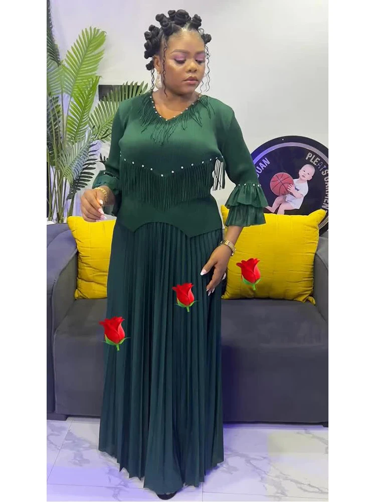 ANLAN Temperament Plisowane Zestawy Wiosna 2025 Nowe Damskie Topy z Frędzlami z Dekoltem W Serek Wysoka Talia Fałdy Długa Pół Spódnica Dwuczęściowy Zestaw 2DE298