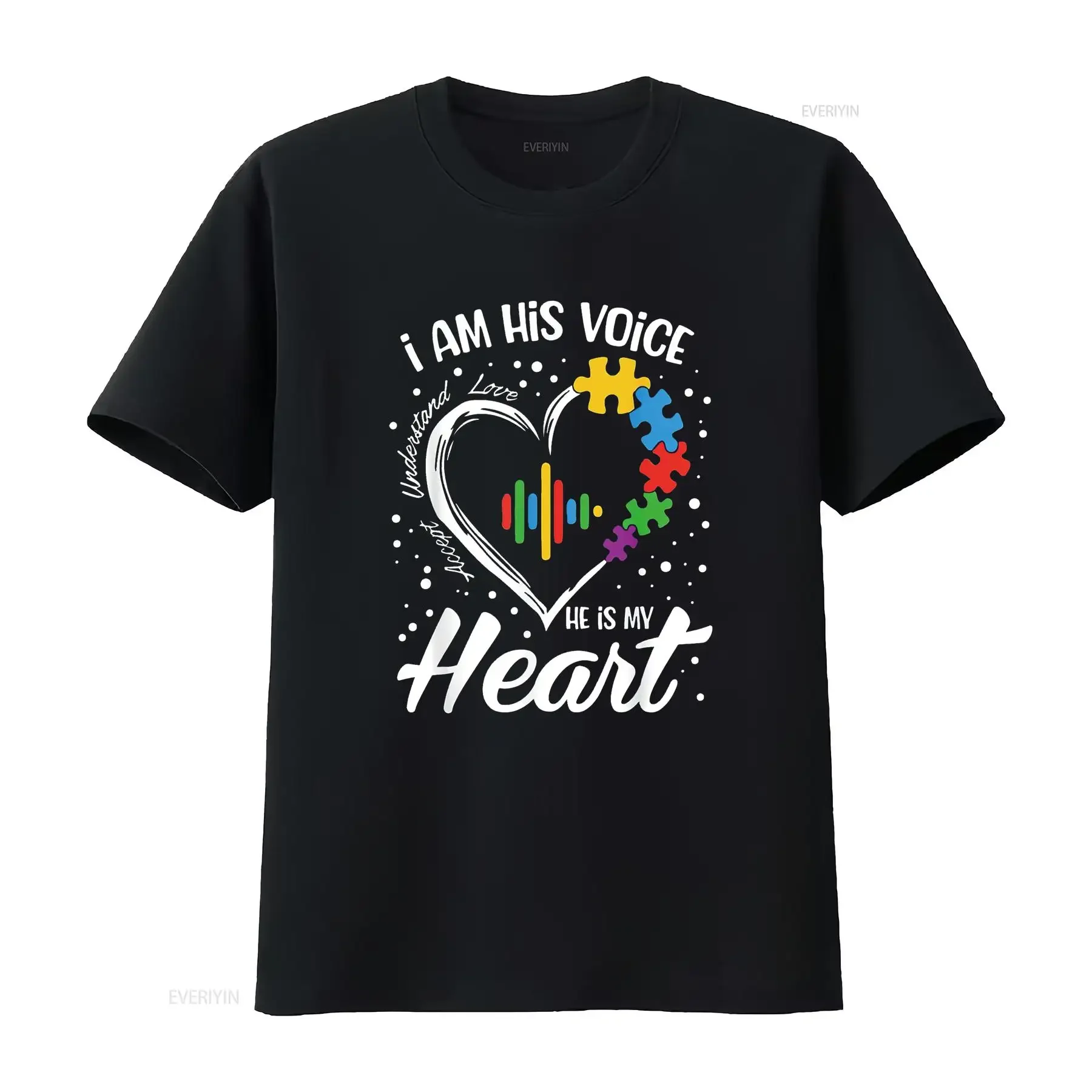 Autism Awareness Mom T Shirt I Am His Voice He Is My Heart vintage Washed homme Soft Slightly Breathable Stretched streetwear