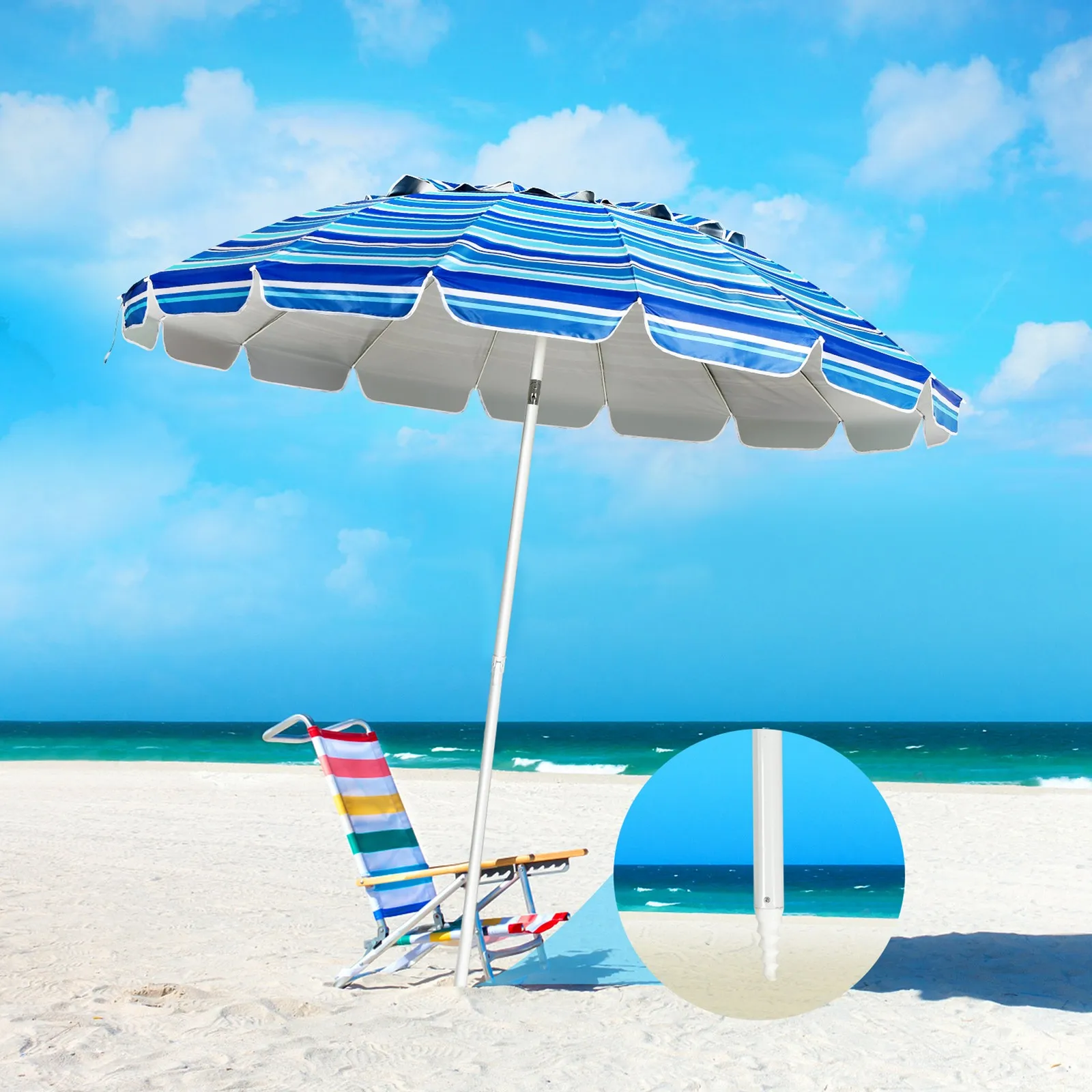 

8ft Beach Umbrella Outdoor Patio Garden w/ Carrying Bag Sand Anchor Navy Blue