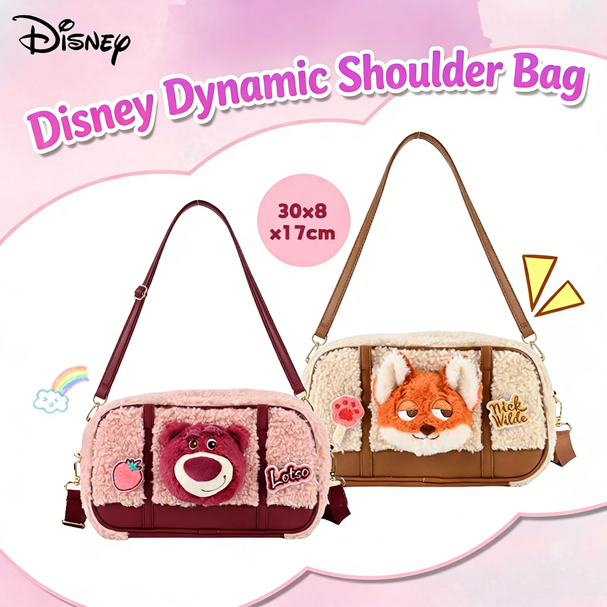 

Disney Lotso Fuzzy Shoulder Bag Cute Strawberry Bear Plush Tote Bag Casual Handbag for Women Girls Daily Shopping Travel Gift