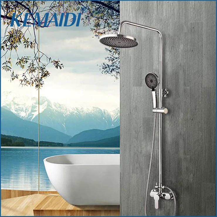 KEMAIDI Bathroom Chrome Finished Shower Faucet Set Rainfall Shower Head Bath Solid Brass Shower Mixer Hand Shower Spray Mixer