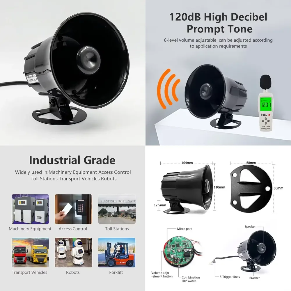 

2026 Hot Item Smart Industrial MP3 Voice Alarm 12V DC Vehicle Siren Horn USB MP3 Player 30W Capacity Excellent for Autos