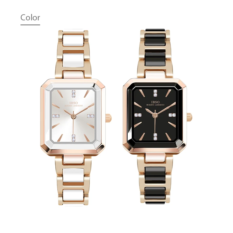 นาฬิกาข้อมือสแตนเลสสีขาวกันน้ำนาฬิกาข้อมือผู้หญิงหรูหรานาฬิกาควอทซ์สีดำแฟชั่นสำหรับสุภาพสตรีนาฬิกาข้อมือสี่เหลี่ยม