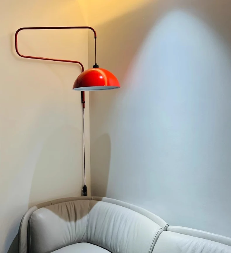 Vintage Red Metal Wall Lamp Long Arm