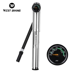 WEST BIKING Bike Pump 300Psi With Hose Gauge For Fork Rear Suspension Cycling Tire Inflator Presta Schrader Valve Bicycle Pump