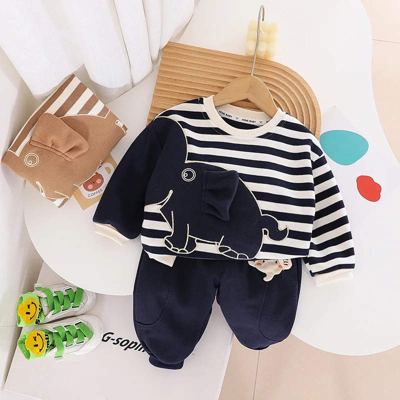 

Long Sleeve Stripes Sweatshirt Cartoon Elephant Pants Kids Boutique Clothes Baby Toddler Tracksuit 2PCS Clothing Sets GY02253