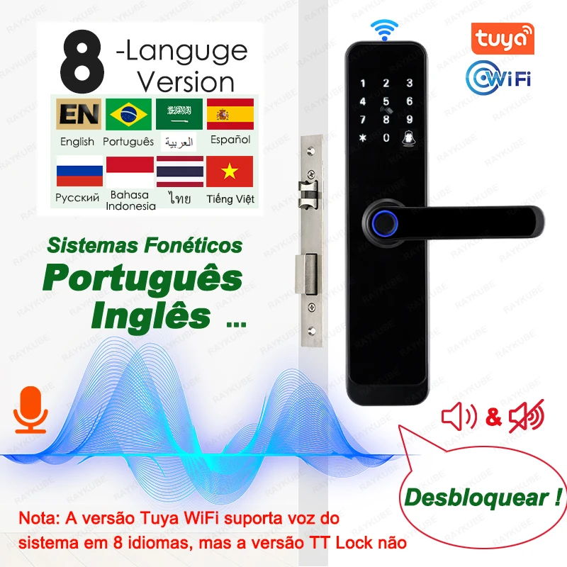 RAYKUBE K8 Free Delivery From Brazil Free Tax Tuya Wifi Smart Door Lock Fingerprint Lock With Longer Larger Handle Panel