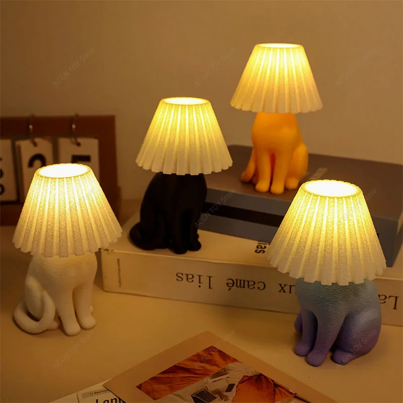 3D Printed Cat Table Lamp Night Light LED Warm Lamp Halloween Desktop Statue Bedroom Decor Gift