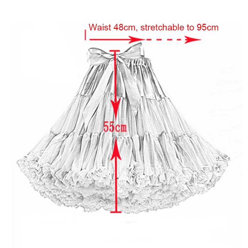 55CM długość kolana damska spódnica z Puffy Tutu halki suknia balowa puszysta księżniczka taniec baletowy podkoszulek krynoliny Pettiskirts