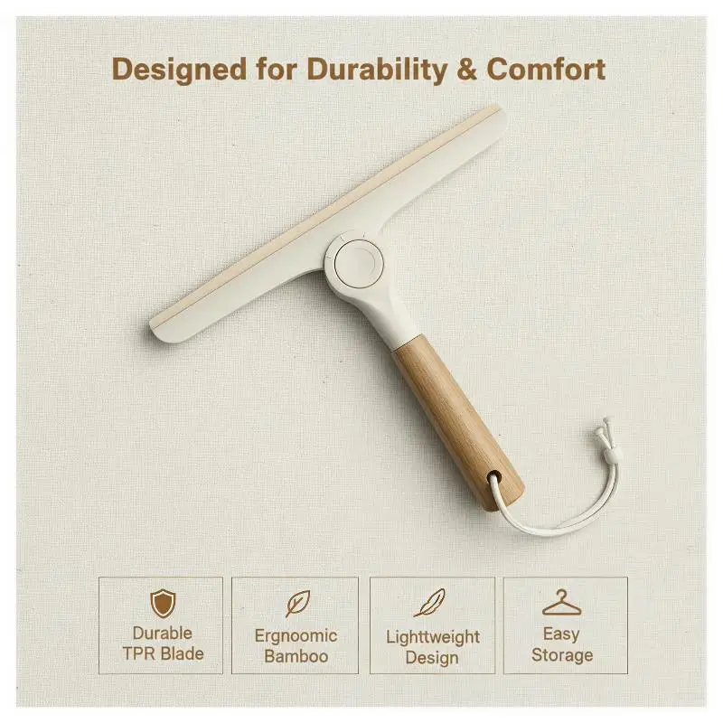 Rotating Non Scratch Glass Wiper Soft Silicone Window Squeegee Smooth Wooden Handle for Car Windshield Home Cleaning Use