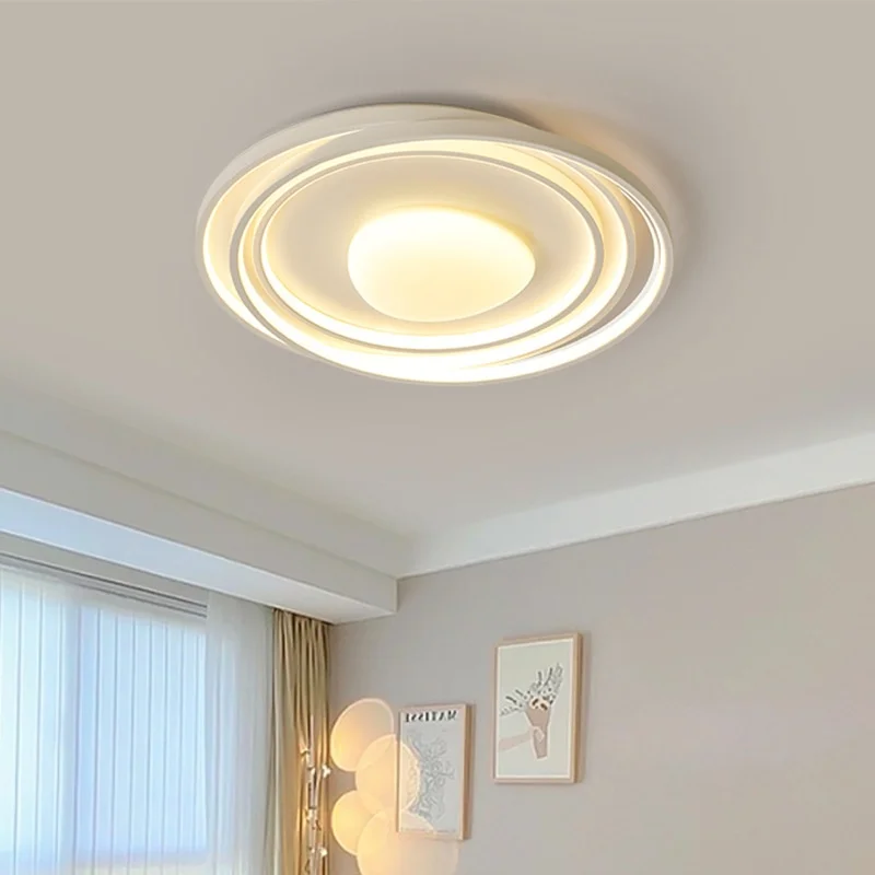 

Минимальный кремовый светильник для спальни, потолочный светильник полного спектра для защиты глаз, рулоны на пару, художественная гостиная, светодиодная круглая линейная лампа