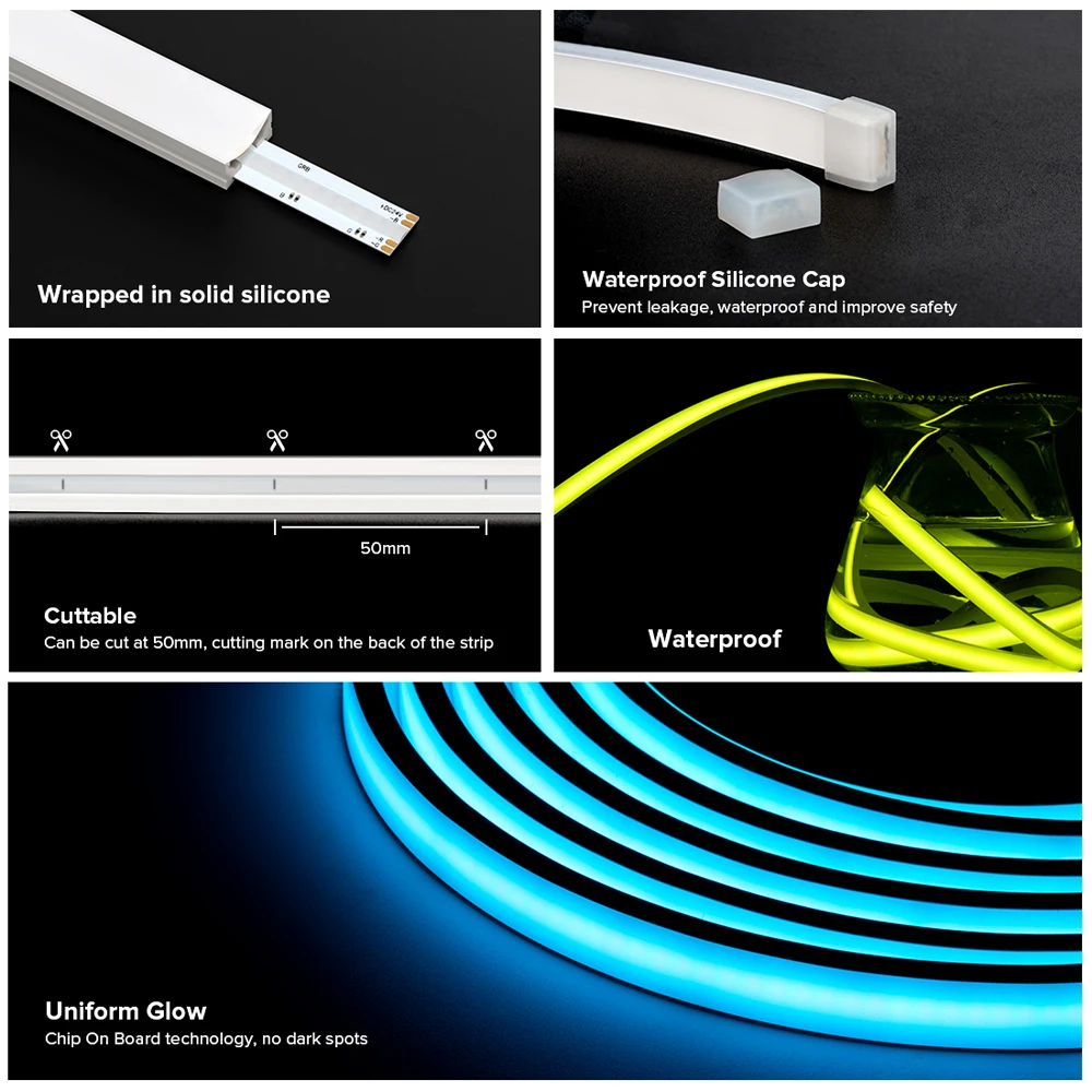 Imagem -03 - Cob Led Strip Light Dc24v Rgb Leds Fcob Ip68 840 Fob Alta Linear Regulável ao ar Livre Impermeável Decoração de Cores Completas