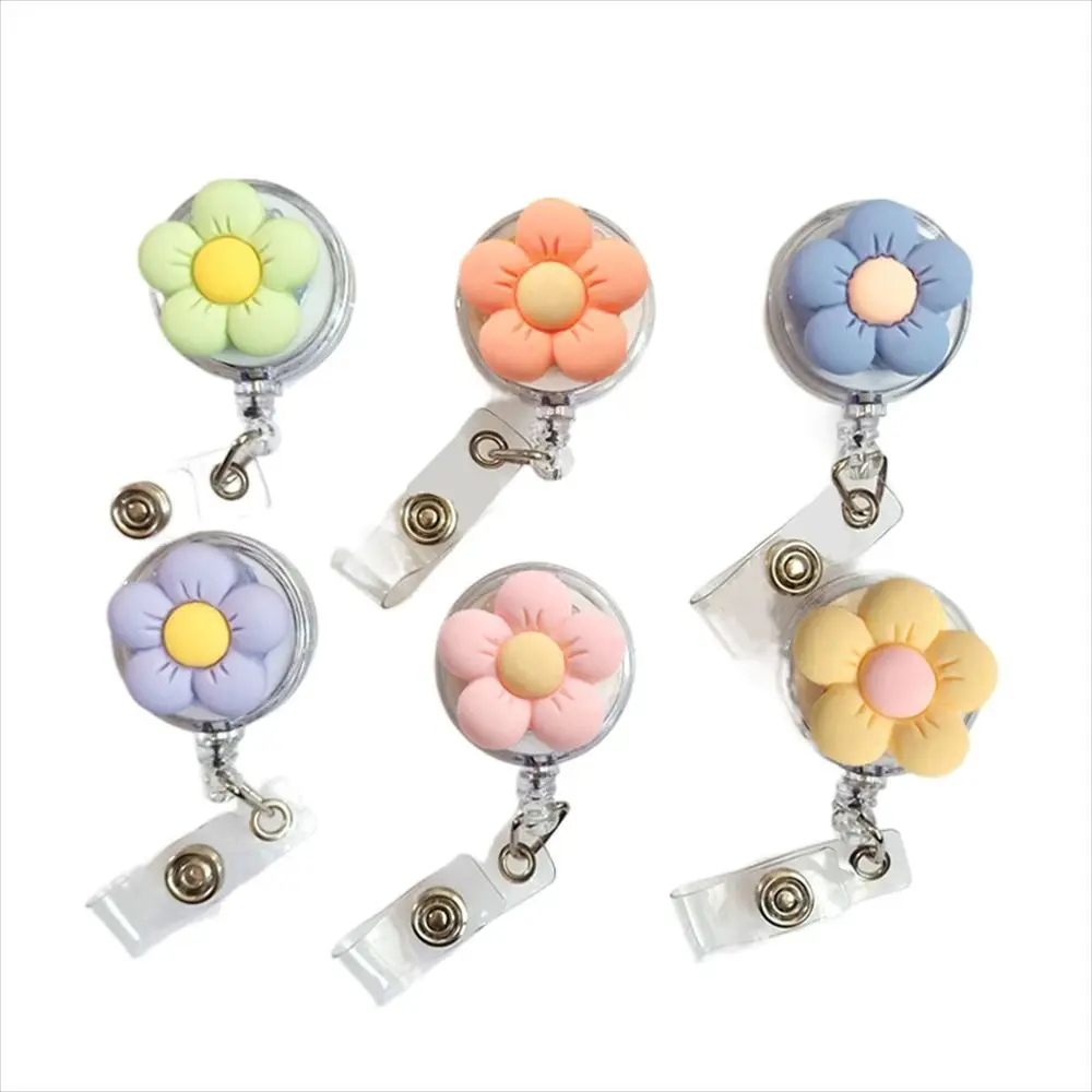 

Retractable Nurse Badge Reel Cartoon Flora Name Tag Flower Badge Holder 3D ID Card Easy Pull Buckle Hospital Use