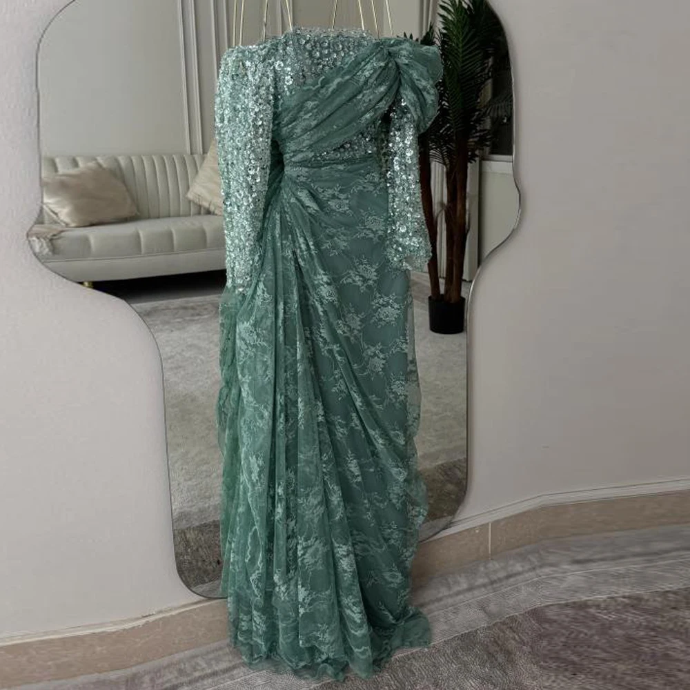 

Кружевное вечернее платье по индивидуальному заказу с украшениями из бисера с открытыми плечами, драпированное свадебное платье для гостей, плиссированное мягкое платье