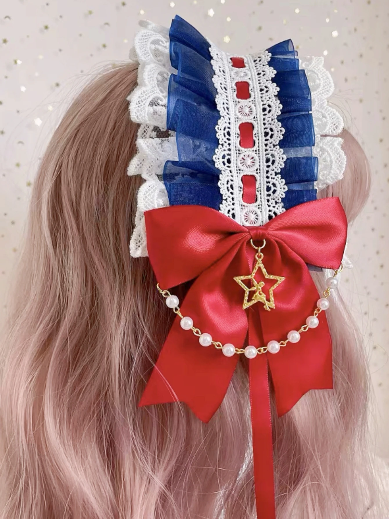 Cosplay Lolita Breite Spitze Stirnband Bogen Rüschen Haarband Faux Perle Kette Kreuz Japanische Mädchen Maid Kopfschmuck Für Frauen