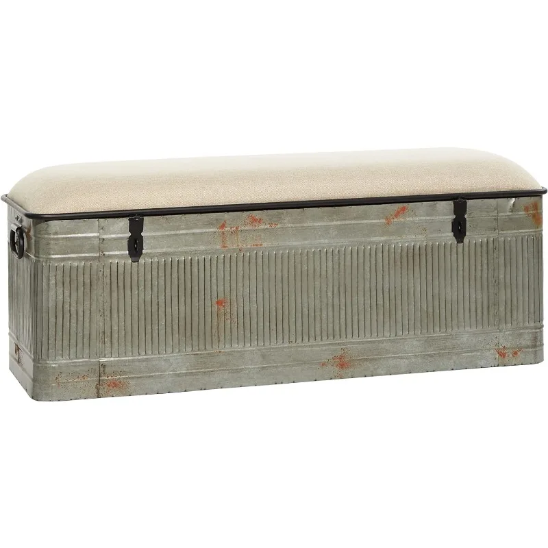 Metalen Kamer Opbergbank Gegalvaniseerd Entree Bank Met Crème Jute Top, Bank 50 "X 16" X 18 ", Grijs