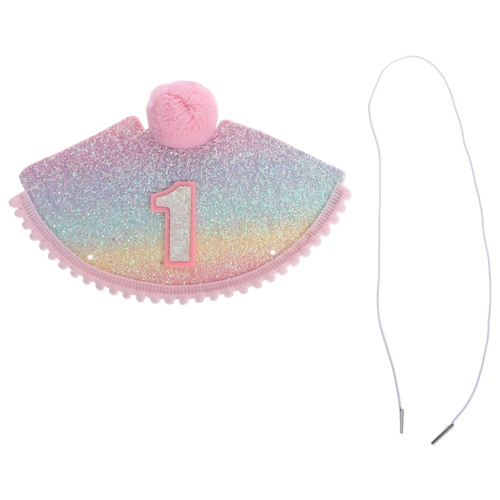 

Rainbow Birthday Hats Kids Mermaid Cap for Baby Boys Girls Party Decorations Gifts Shiny Hairball Design Glitter Surface Photo