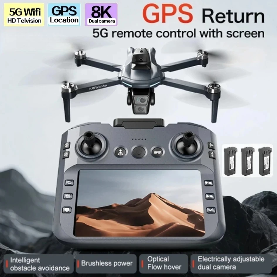 Original XT606GPS Screen Brushless Aerial Photography Drone 4K HD Dual Camera Brushless Motor 5G WIFI  Remote Control Quadcopter