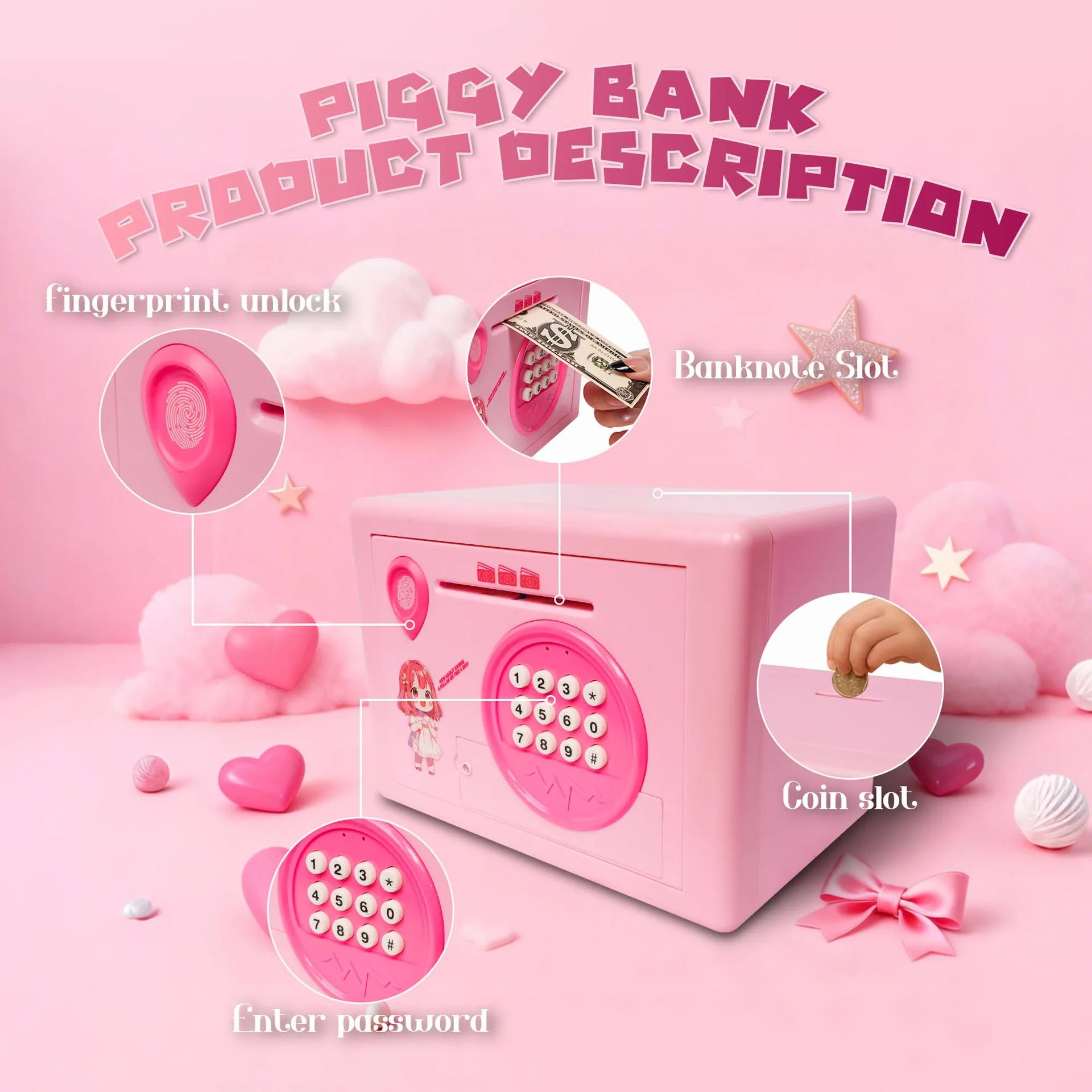 Sicheres Retro-Sparschwein mit elektrischem Passwort, kreatives Geschenk für Männer und Frauen, simuliertes Fingerabdruck-Sparschwein