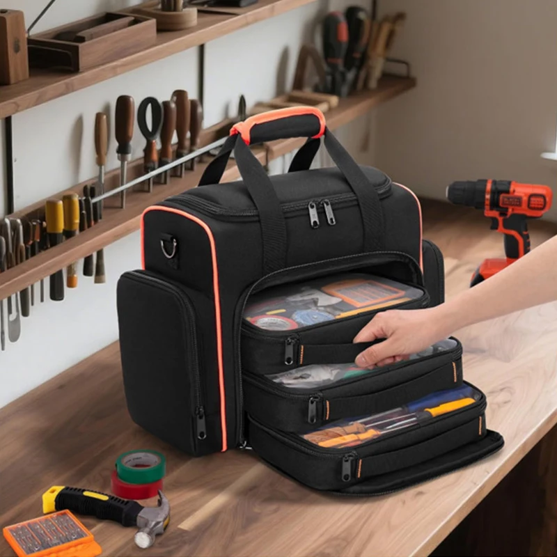 Large Capacity Portable Tool Kit  Handbag Wear-resistant Heavy Duty Hardware Tool Organizer Multi-Layer Electrical Tool Bag