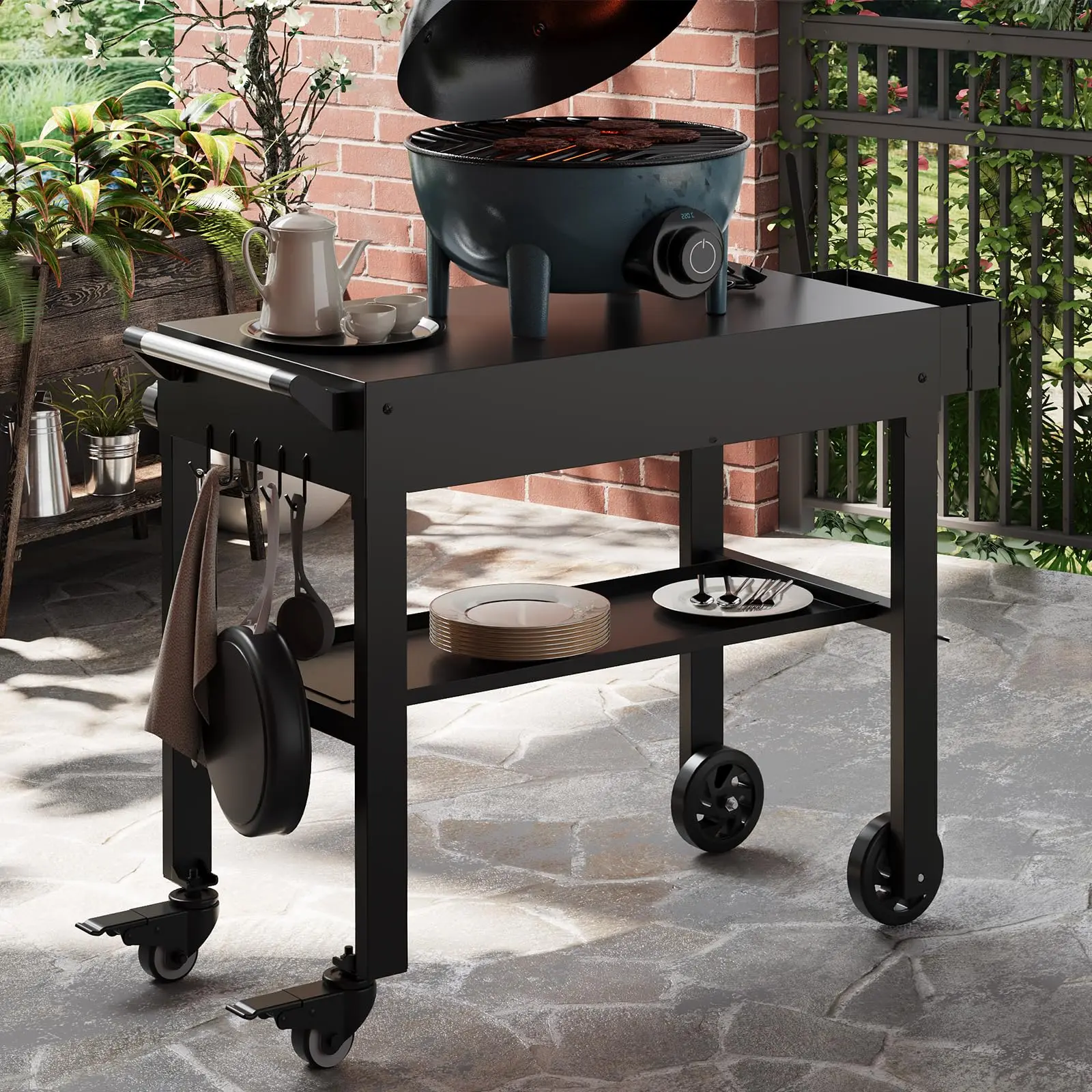 Heavy Duty Portable Grill Cart for Blackstone Griddles, Folding Outdoor BBQ Trolley with Stainless Steel Tabletop & Locking Wheels, Fits 17